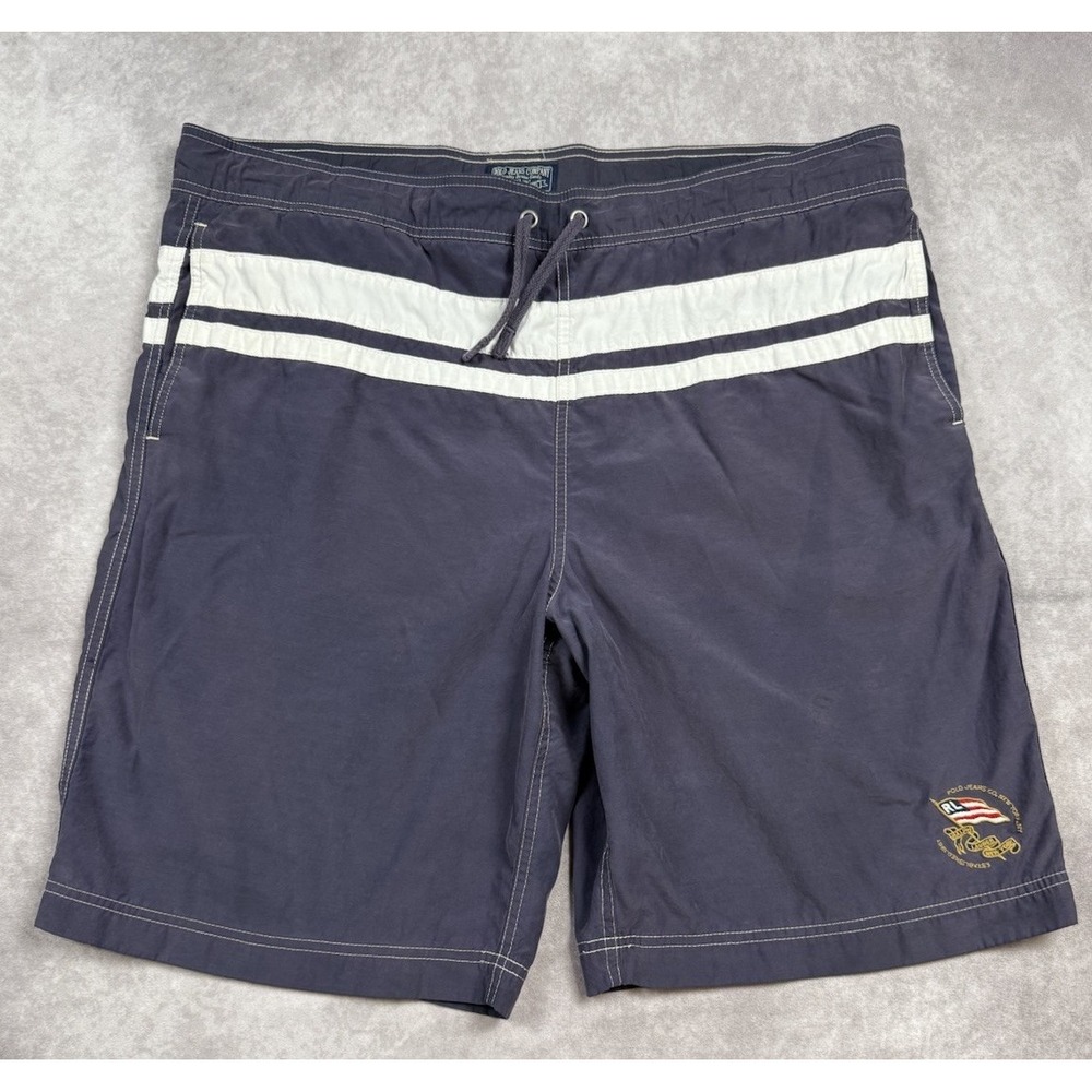 Polo Jeans Ralph Lauren Men's Sz L Shorts Drawstring Board Swim Blue Embroidered
